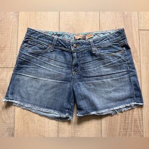 PAIGE Medium Blue Denim Cutoff Shorts with Frayed Hem Jimmy Sz 29 Summer Beach